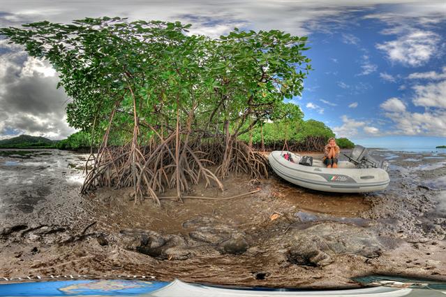 Vergisst man bei einem Landaufenthalt die Zeiten von Ebbe un Flut einzubeziehen, kann man unter Umständen schon einmal einige Stunden im Schlauchboot, bei den Mangroven, auf die Flut warten.